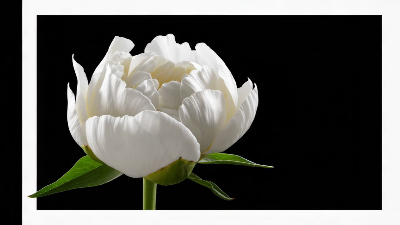 White Peony on Black Background