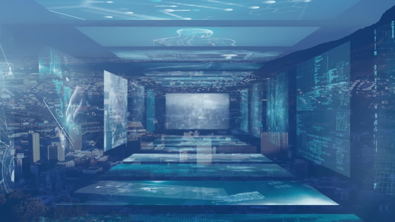 풍경 위의 화면에서 데이터 처리의 애니메이션