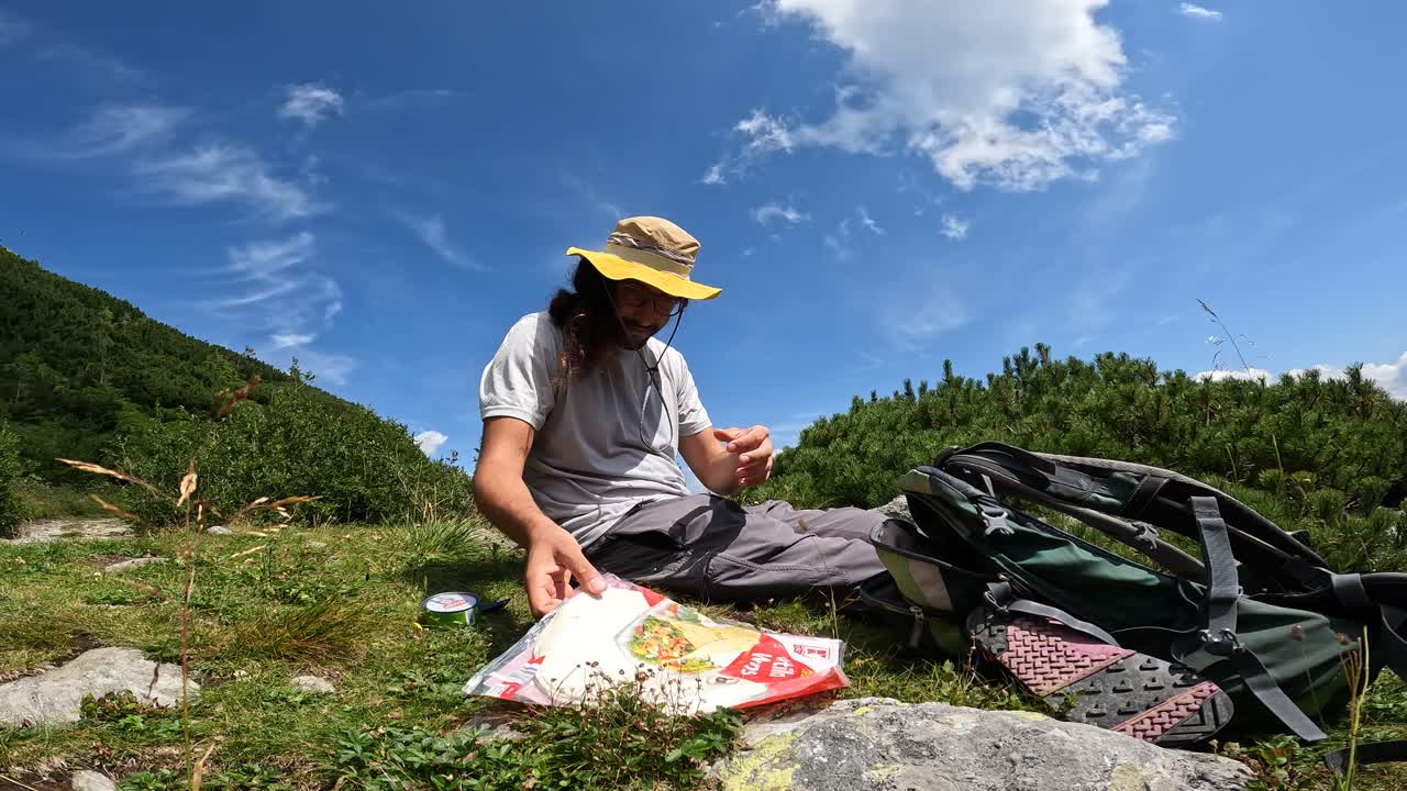 Resting from hiking in the Fagaras Mountains