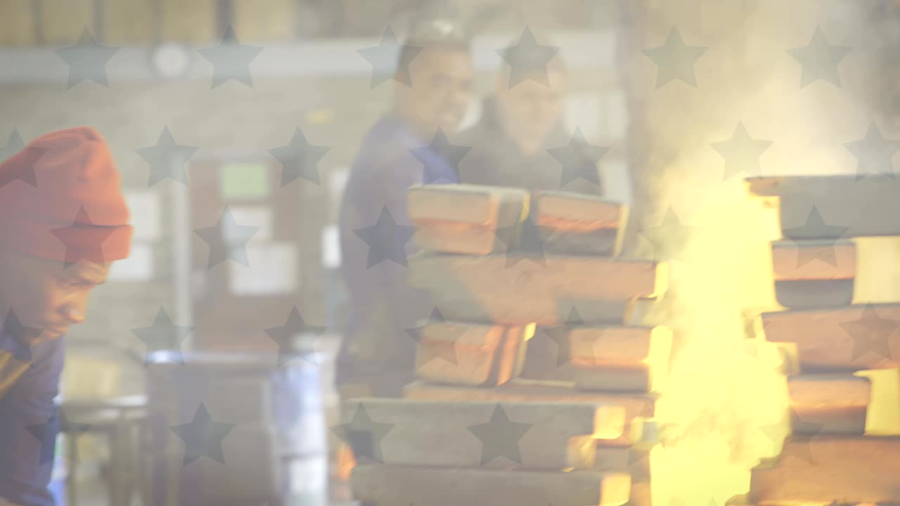 배경 에 있는 사람 위 에 흔들리는 미국  ⁇ 발 의 애니메이션