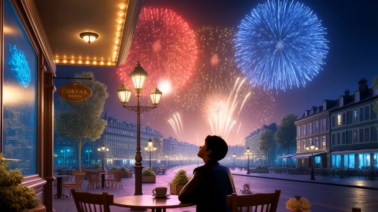 Man watching fireworks in the city