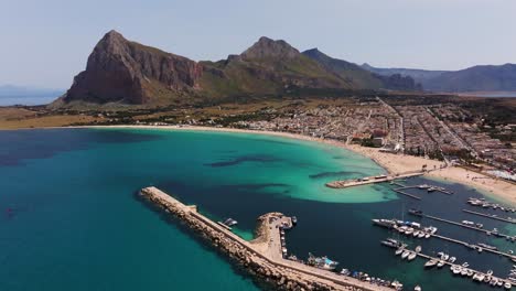 cinematic establishing drone shot above san vito lo capo in trapani, sicily, italy