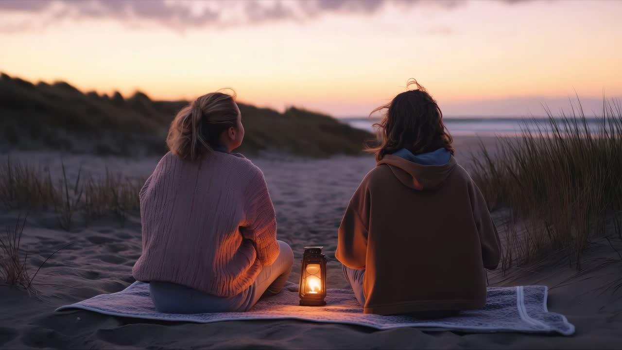Two People Watching Sunset on the Beach