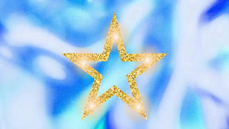 animation of golden star over shapes on blue background