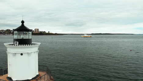 Stunning-aerial-flyover-shot-of-the-Bug-Light-Lighthouse-in-Portland