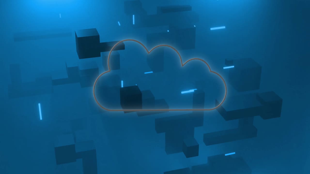 animación de la nube y el procesamiento de datos sobre fondo azul