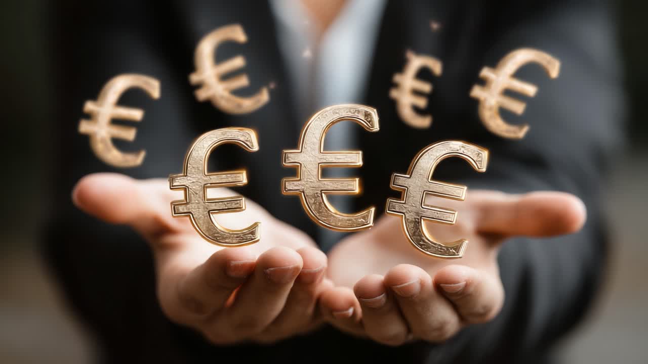 A Person's Hands Outstretched with Floating Euro Symbols, Symbolizing Wealth, Investment, and Financial Prosperity in a Dynamic, Eye-Catching Display