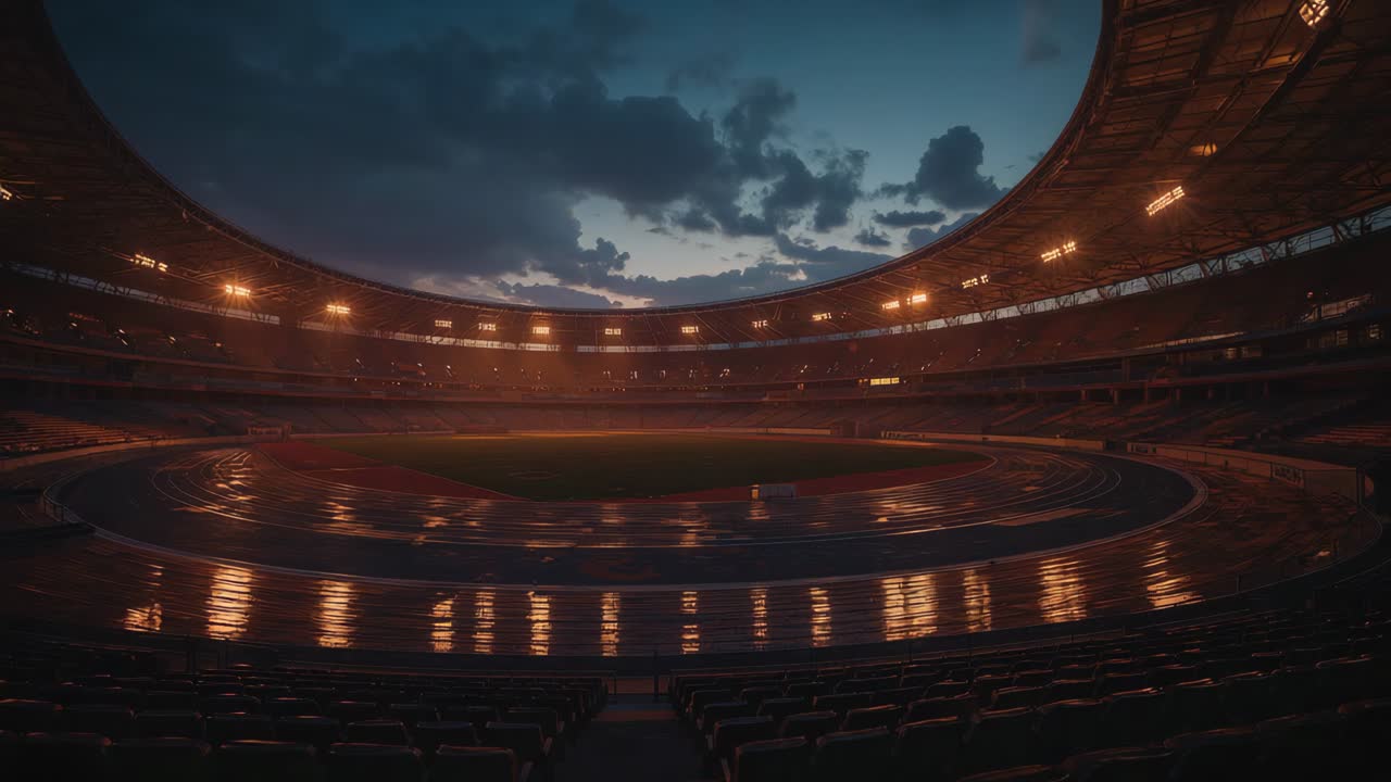 Sebuah stadion kosong di malam hari