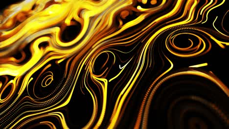el flujo amarillo de partículas forma líneas de brillo rizadas o rayas de luz como rastros de brillo, las líneas forman un patrón giratorio como ruido de rizado. bucle 3d abstracto como fondo festivo creativo brillante