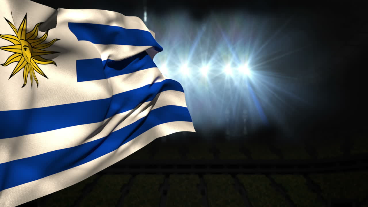 una gran bandera nacional uruguaya ondeando