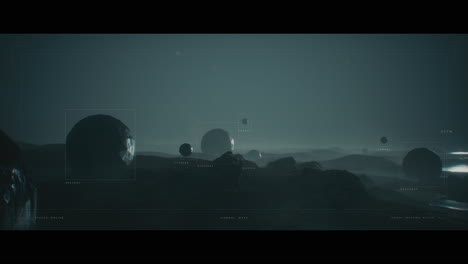alien planet landscape with tracking interface