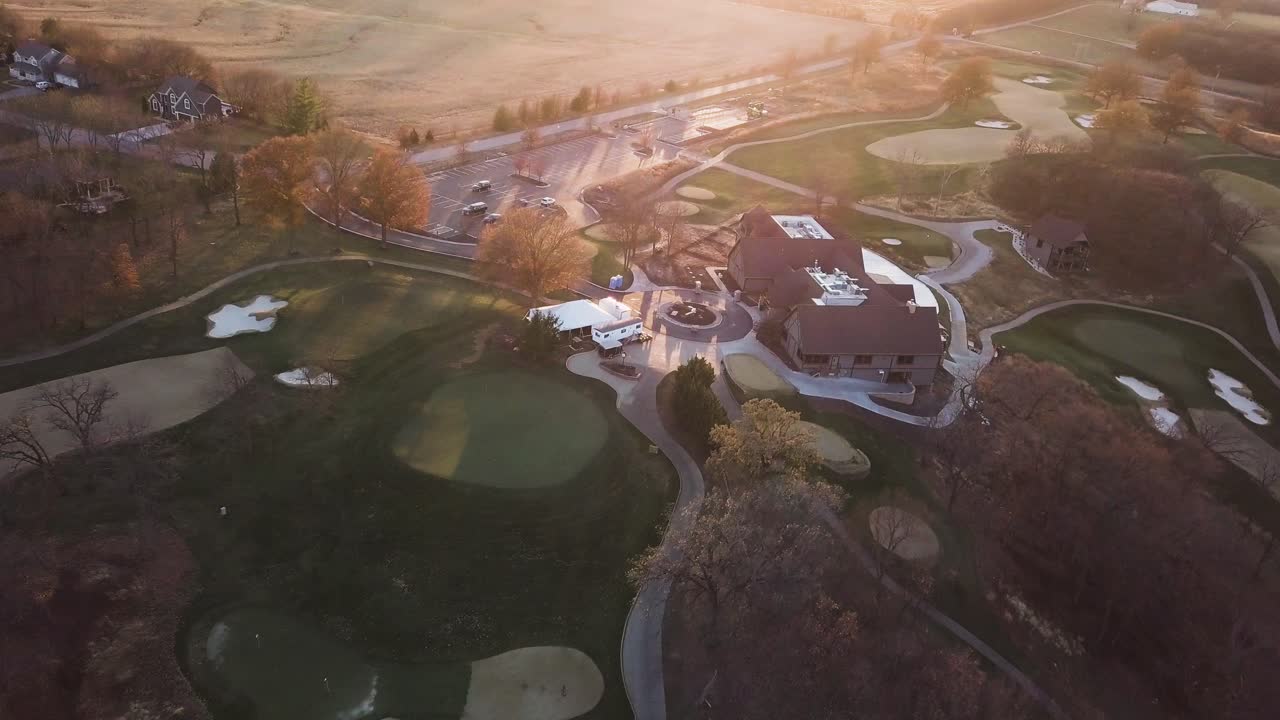 4K Drone Fly Away from Golf Course Clubhouse