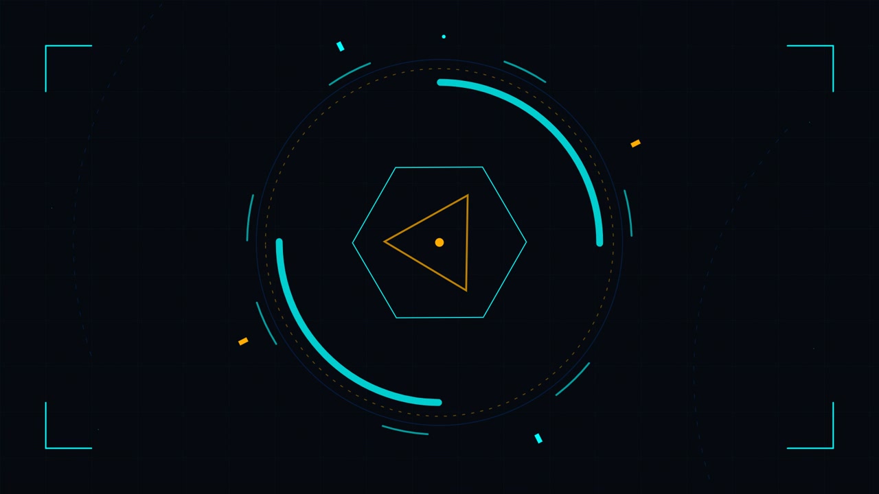 Futuristic Digital HUD Interface with Rotating Geometric Shapes