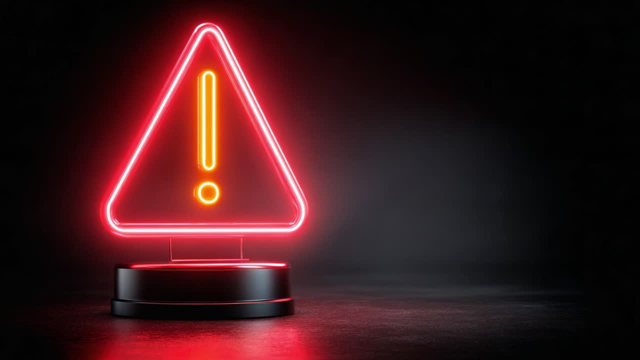 Bright Neon Warning Sign: A Striking Visual Representation of Alertness and Caution in a Luxurious Dark Setting Designed to Capture Attention and Evoke Awareness