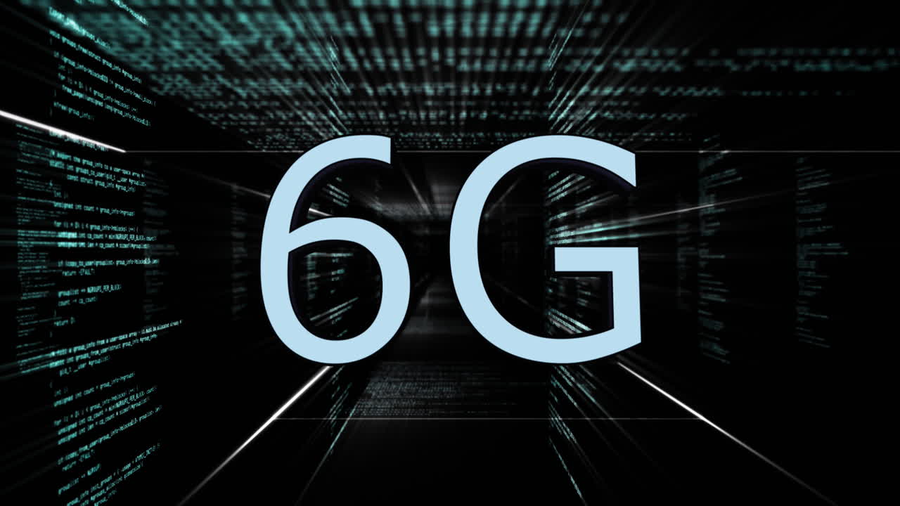 Animation of 6g text and computer data processing