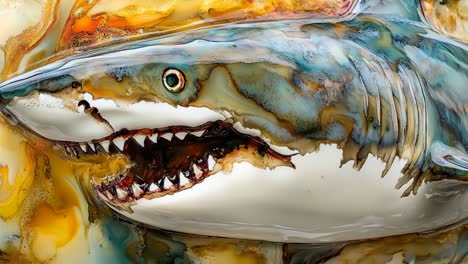 colorful abstract painting of a great white shark