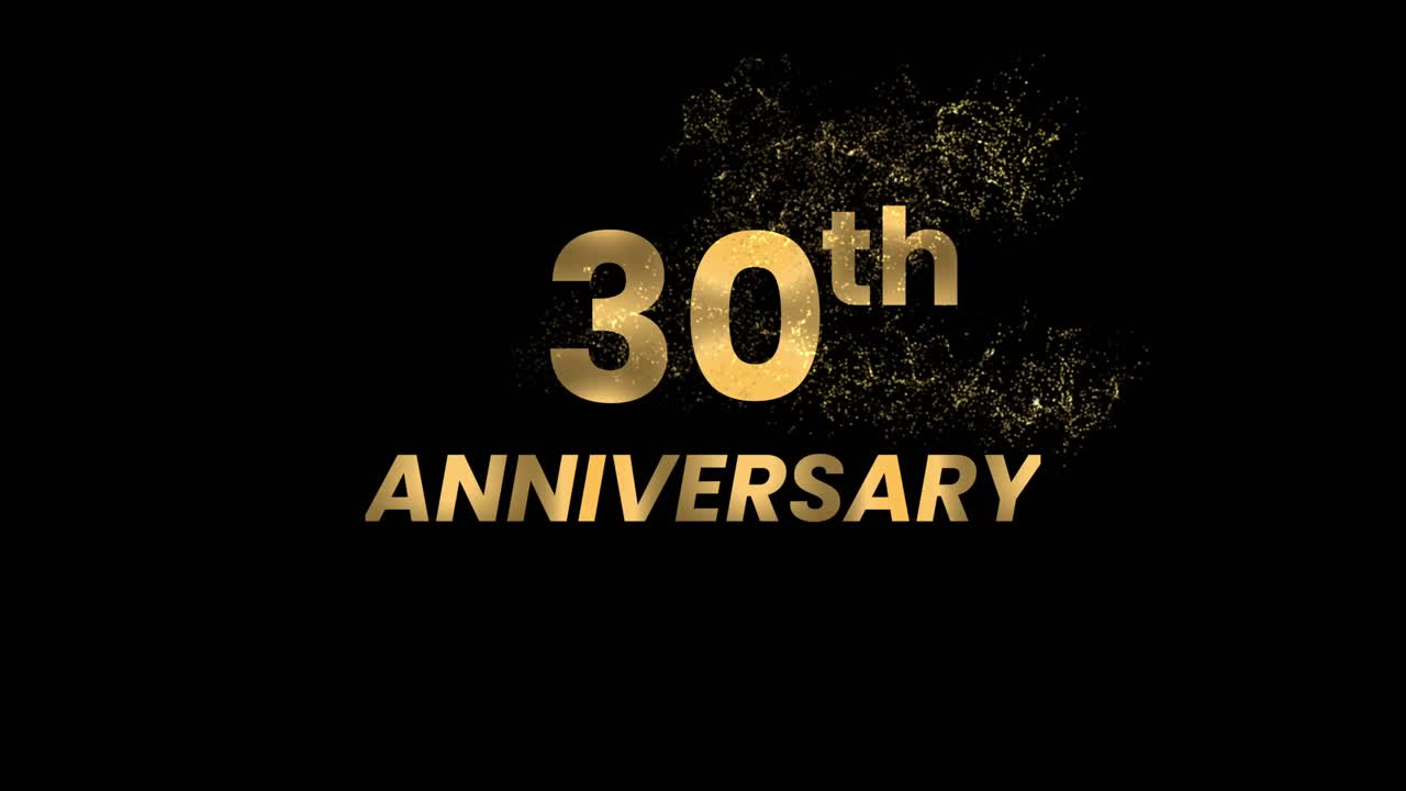 30th anniversary golden transition text animation isolated on black background