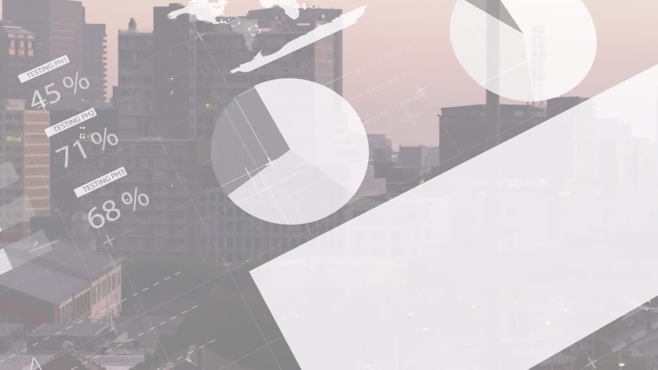도시 풍경 위의 데이터 처리 애니메이션