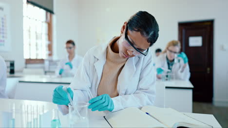 adolescente, chica en la clase de química