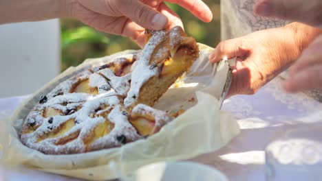 Ältere-Frau-Serviert-Frühstück-Im-Garten