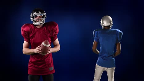 animation of diverse american football players over black background