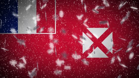 bandera de wallis y futuna caída de nieve loopable, año nuevo y fondo de navidad, bucle