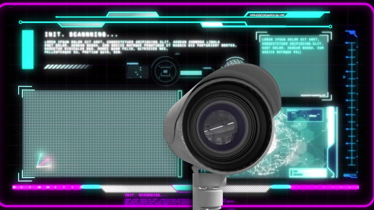 animación de la cámara de seguridad y procesamiento de datos en la interfaz