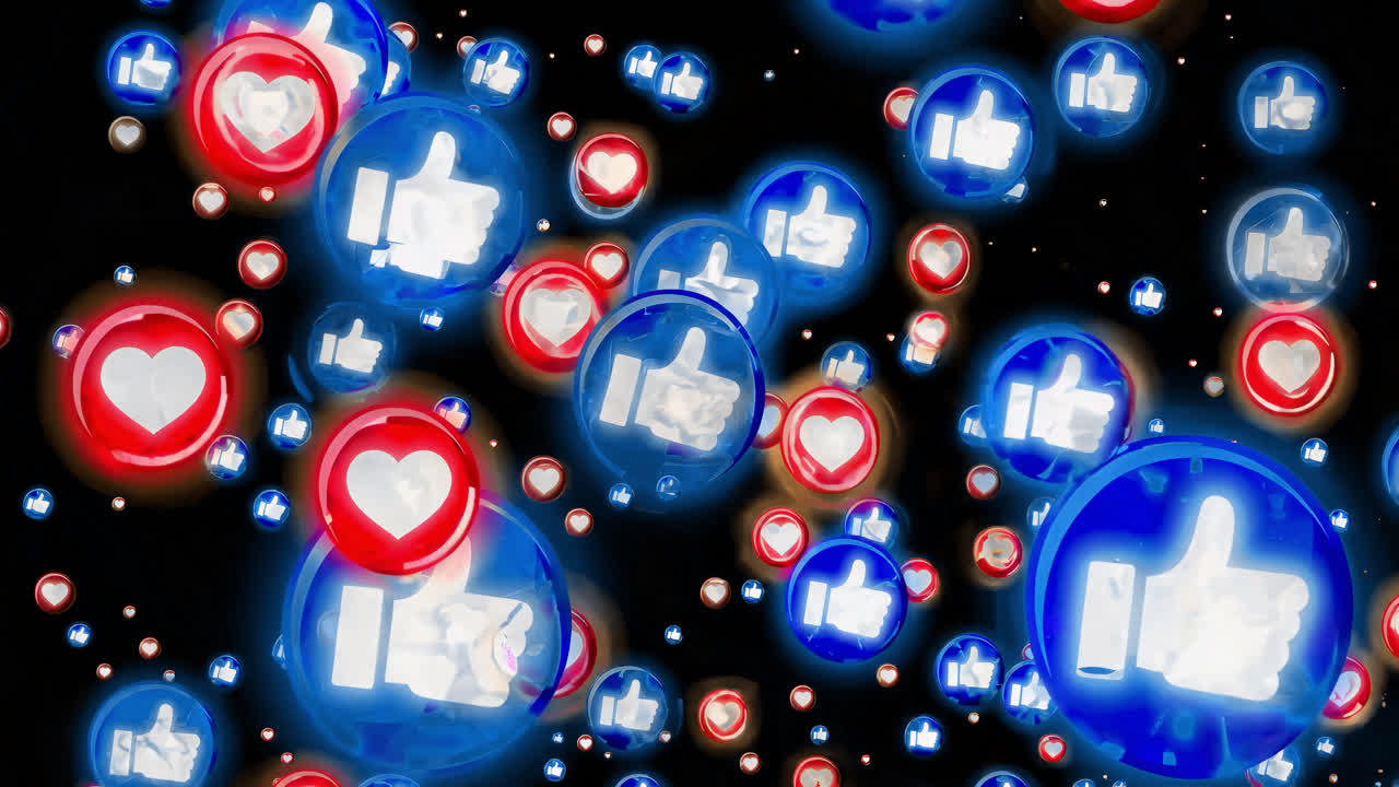 Sovrapposizione animata con icone fluttuanti di reazioni social media, video 4K trasparente, canale alfa, ProRes