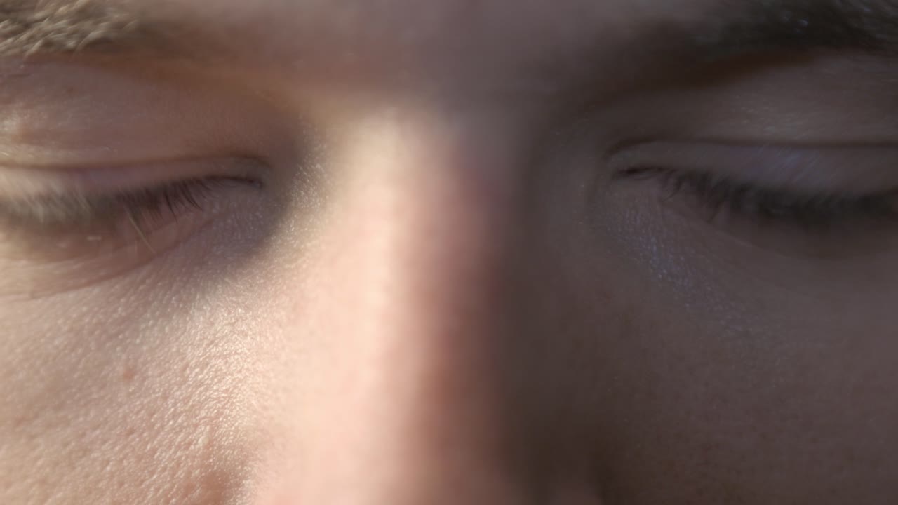 Closeup View Of A Man's Eyes Blinking - Static Shot