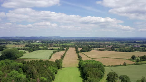 aerial flyover of an tree-lined avenue of fields with views of the vale of pewsey - salisbury plain in england, uk on a sunny summer’s day