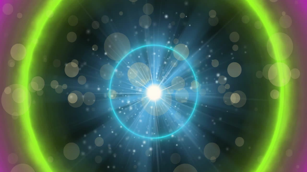 Animation of neon circles and spots on black background