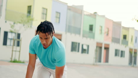fitness, exercise and black man with dumbbell