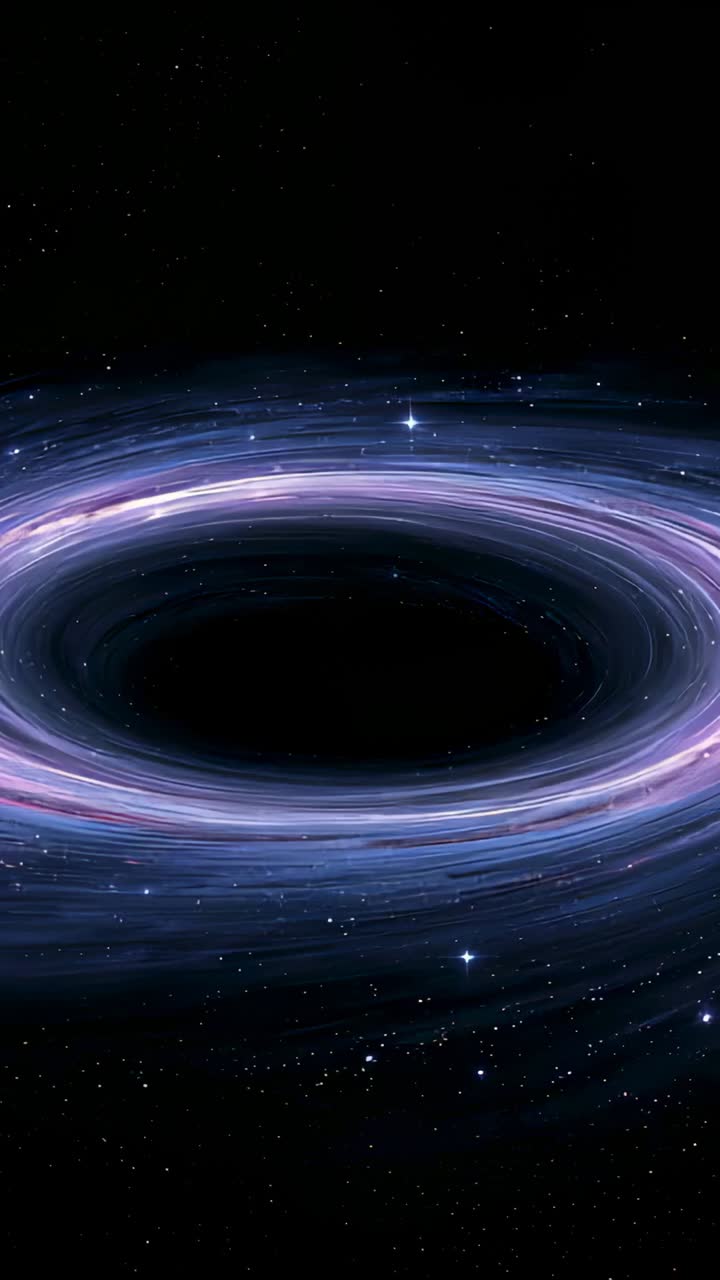 Vertical video: Rotating glowing torus disk circling central dark void in space, on steady framing