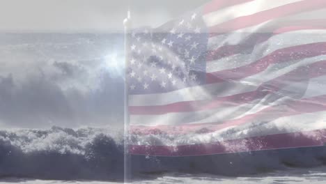 Digital-composition-of-waving-us-flag-against-waves-in-the-sea