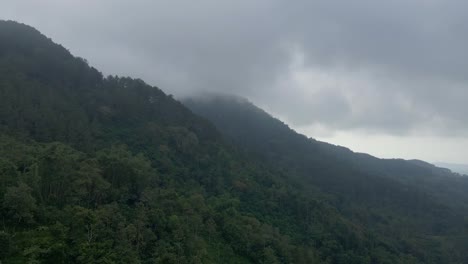 Luftaufnahme-Des-Regenwaldes-Am-Berghang-Am-Nebligen-Morgen