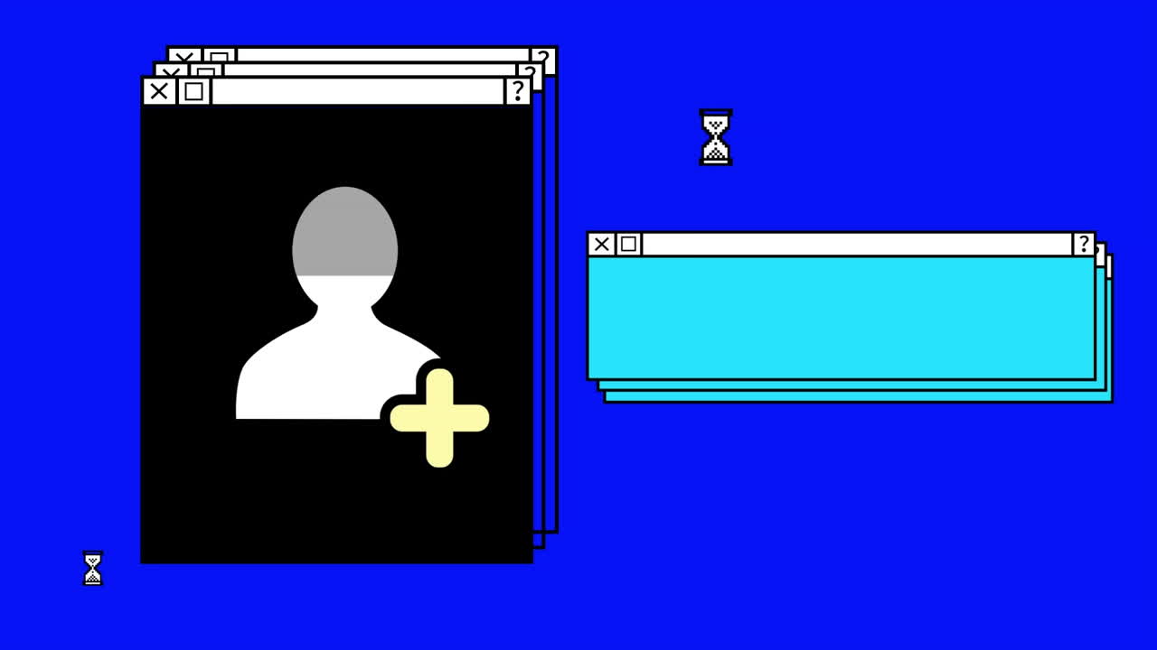 animación de varias ventanas sobre fondo azul