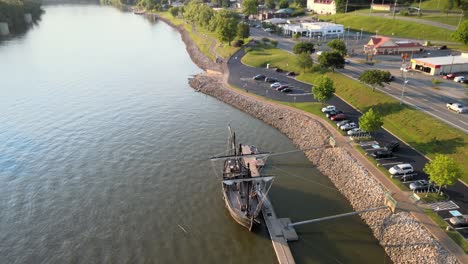 flyaway shot of the pinta replica, revealing the cumberland river