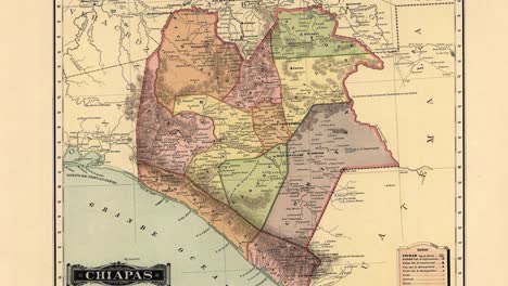 antiguo mapa del siglo xix del estado de chiapas en méxico