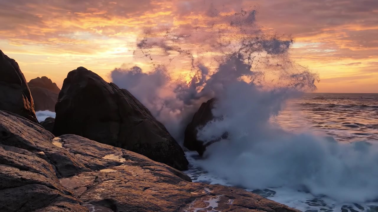 Deslumbrante Pôr do Sol Costeiro Sobre a Costa Rochosa: Uma Vista Deslumbrante da Beleza da Natureza Enquanto as Ondas Quebram Suavemente Contra as Pedras Sob um Céu Colorido