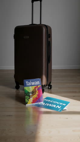 travel to taiwan: suitcase and guidebooks