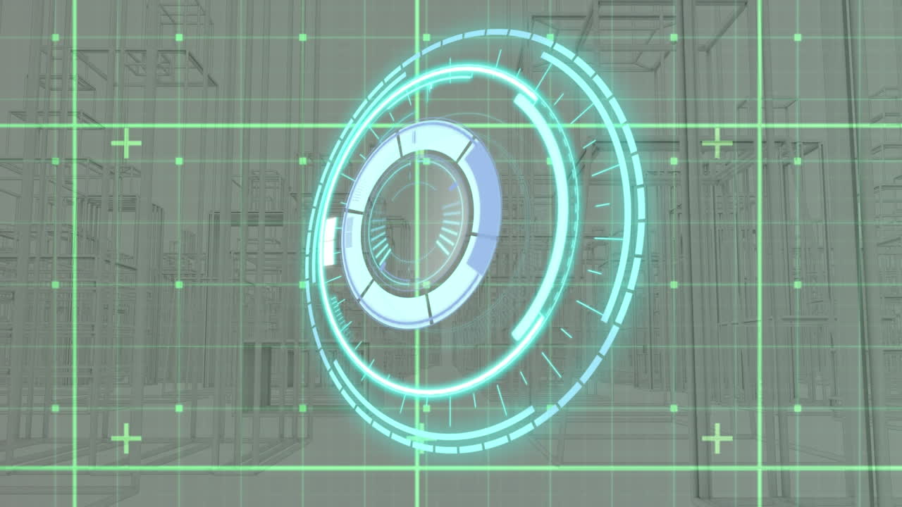 animación del círculo de procesamiento sobre la ciudad del metaverso en movimiento