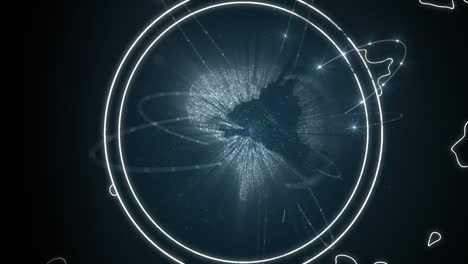 animación de la red de conexiones y el globo giratorio sobre fondo negro