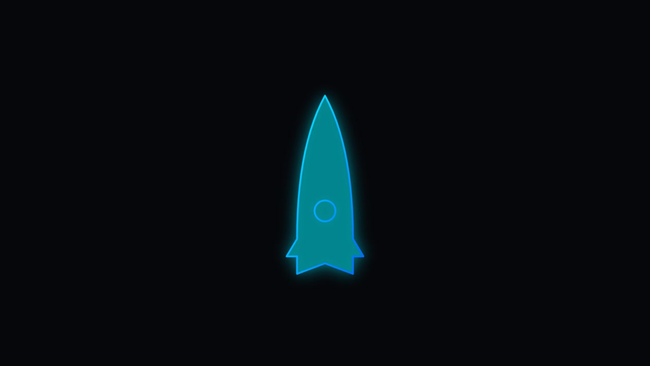 Animated Neon Blue Rocket Outline Drawing on Black Background