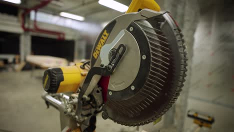 dewalt compound double bevel miter saw, close up, wide angle