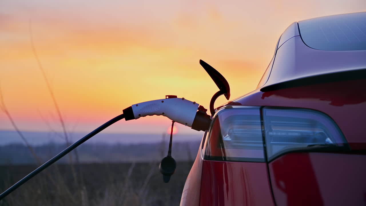 Gün Batımında Şarj Olan Elektrikli Araba
