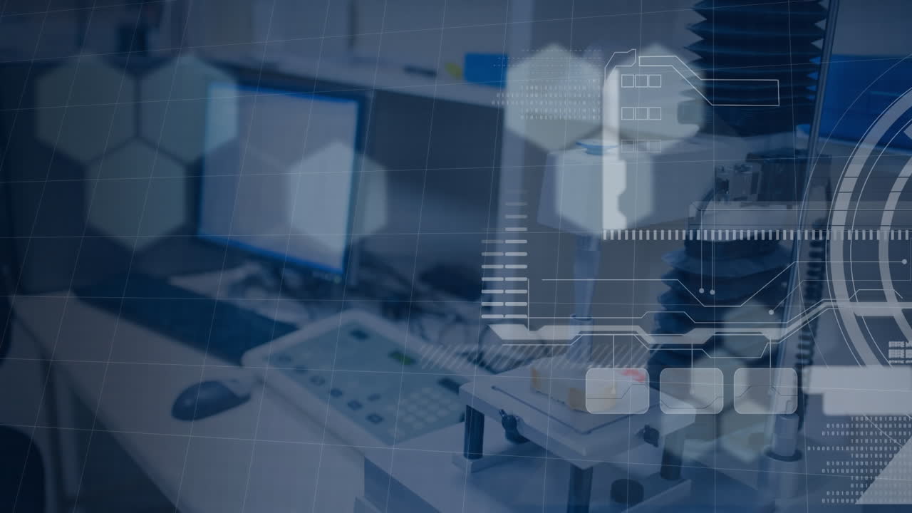 animación de estructuras de compuestos químicos y procesamiento de datos médicos contra equipos de laboratorio