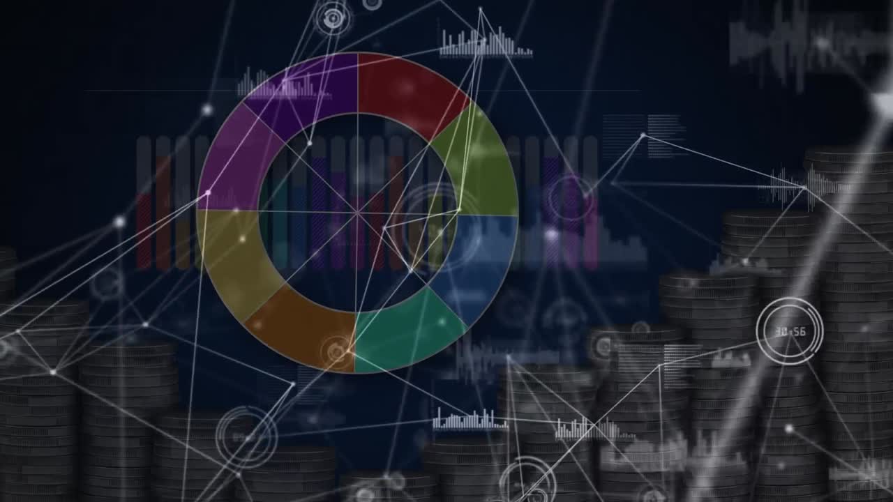 animación de conexiones, procesamiento de datos y gráficos en la pantalla digital de la marina