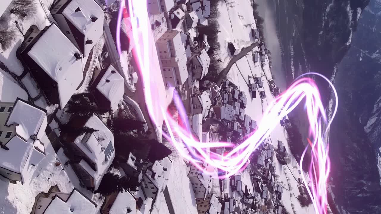 무선 통신 신호는 눈이 내린 암덴 시의 지붕 위에 있습니다.