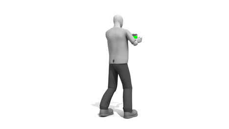 hombre de carácter apuntando a una pantalla verde