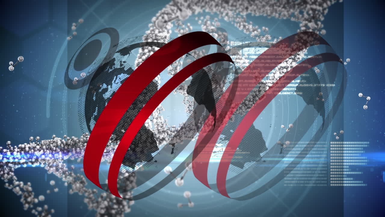 파란색 배경의 데이터 처리에 대한 지구와 dna  ⁇ 의 애니메이션